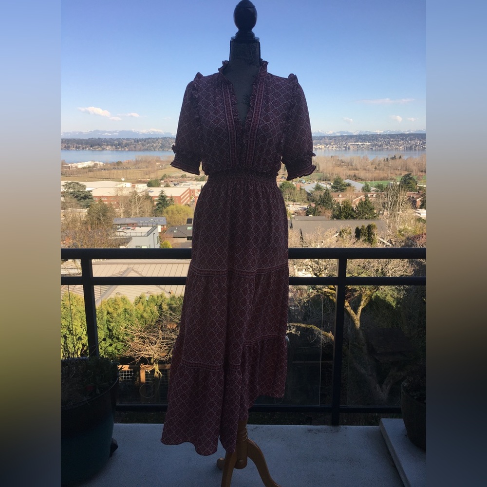Max Studio Tiered Floral Full Length Dress In Pink Floral Print - Size Small - Picture 10 of 16